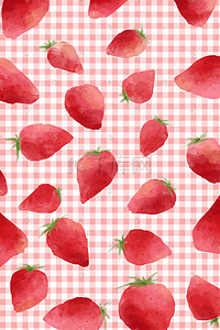 背景红色花纹插画图片_红色草莓水果花纹背景图素材