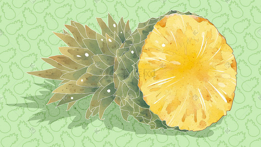 卡通菠萝水果插画图片_绿色小清新创意水果卡通菠萝简约背景