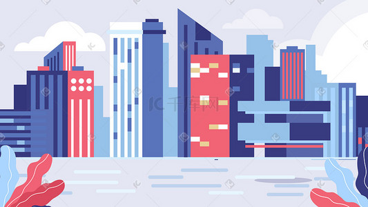 城市健康插画图片_矢量扁平城市建筑风景配图