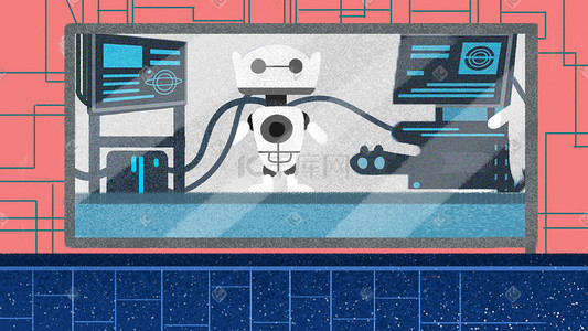 缝补机器插画图片_人工智能科技机器人AI机器插画科技