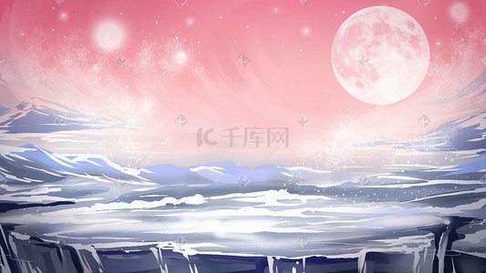 北极星与北斗七星插画图片_北极冰川手绘风景