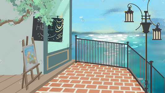 小清新海边治愈唯美咖啡厅景色