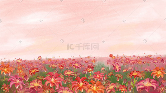 粉色小清新植物插画图片_粉色小清新唯美花海治愈花朵夏天景色