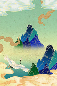 中国风工笔古风敦煌工笔山水画手绘插画