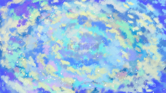 海水天空插画图片_夏天天空云五彩斑斓的蓝色手绘