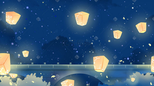 小清新唯美夜景孔明灯夜晚星空治愈景色