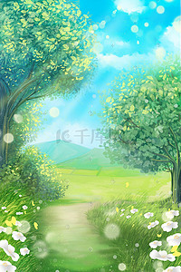 树林绿色插画图片_立夏夏天夏季树林风景