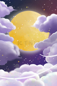 夜晚星空唯美治愈天空插画图片_紫色梦幻唯美治愈天空月亮浪漫景色