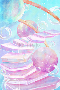 透气泡泡插画图片_紫色梦幻治愈阶梯唯美泡泡背景
