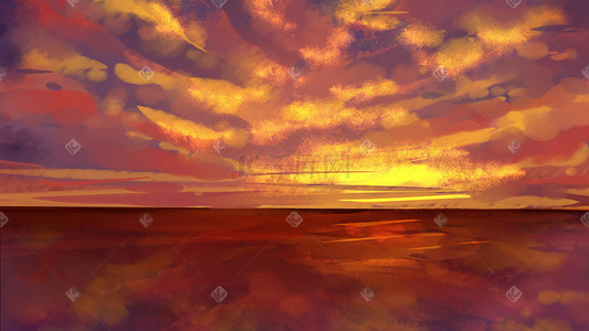 唯美红色插画图片_神秘星空天空唯美红色夕阳抽象炸裂肌理质感