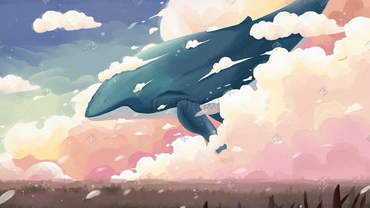 治愈小清新唯美天空云朵鲸鱼梦幻场景