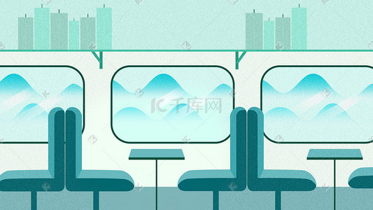 火车旅行插画图片_小清新蓝色治愈火车旅行唯美场景