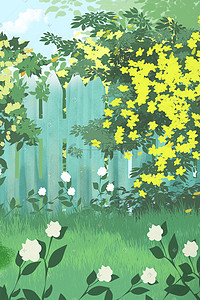 最美庭院插画图片_夏天的花园花开满庭院