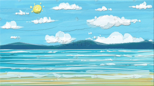 夏季背景海边插画图片_油画风景主题之简单海报背景
