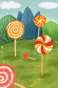 圆圆的棒棒糖插画图片_棒棒糖森林手绘插画