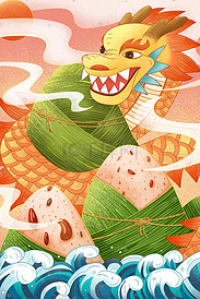 中国风手绘端午节肌理插画海报端午