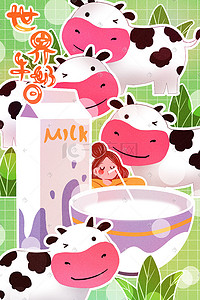 光明牛奶logo插画图片_世界牛奶日卡通贴纸风插画