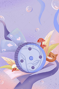 创意紫色插画图片_卡通创意插画紫色星球蘑菇动物插画