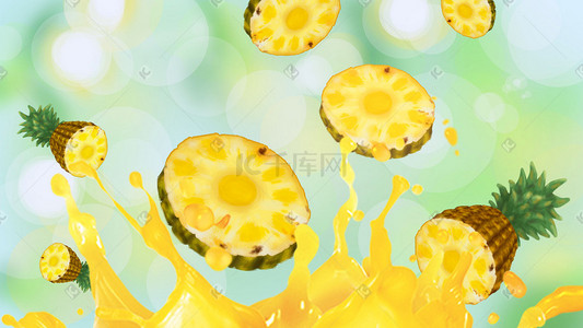 冰火菠萝包插画图片_夏天清凉水果菠萝凤梨果汁绿色清新