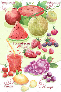 葡萄樱桃水果插画图片_水果食物植物配图