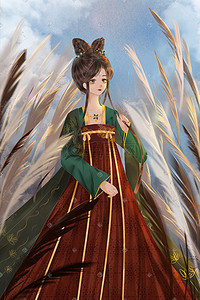 中国古代美女插画图片_古风中国风汉服美女