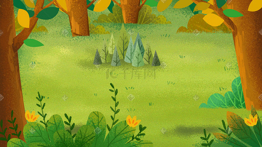 矢量厚涂可爱森林童话故事儿童插画风景图