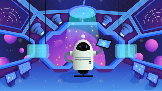 机器人插画图片_科技蓝色机器人插画科技