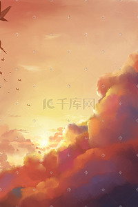 黄昏天空插画图片_夏季黄昏天空唯美厚涂风景