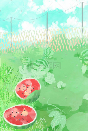 西瓜田插画-西瓜田配图-千库网
