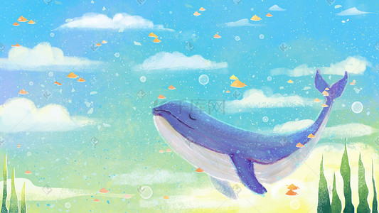 天空中的鲸鱼治愈梦幻场景
