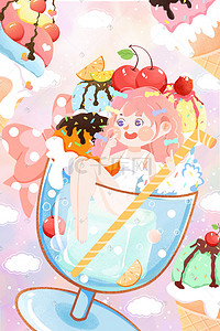 果汁冰块插画图片_夏天夏日美食冰淇淋雪糕插画