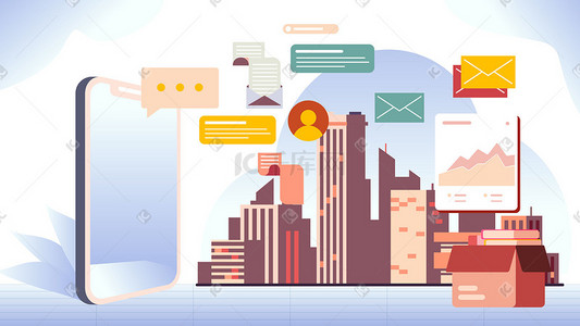 城市信息插画图片_扁平矢量商务办公科技数据互联网城市科技