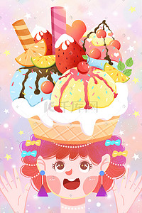 冰淇淋草莓插画图片_夏天夏日美食冰淇淋雪糕插画