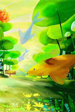 鲤鱼年年有余插画-鲤鱼年年有余配图-千库网