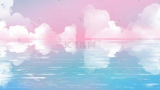 粉色海洋插画图片_唯美粉色夏季海洋治愈小清新海边