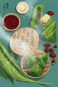 绿色食物插画图片_端午节端午端午食物粽子端午