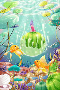 落水logo插画图片_夏天儿童节海洋大海落水的手绘插画
