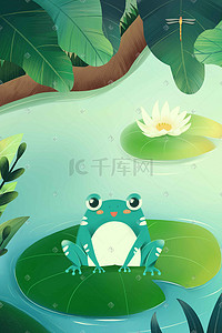 和服青蛙插画图片_夏天的池塘里有只小青蛙