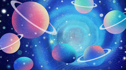 宇宙星球小插画图片_小清新宇宙治愈星球唯美星空太空背景