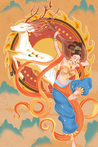 敦煌飞天国潮九色鹿舞女跳舞