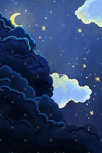 小清新夜景星空云朵月亮夜晚景色