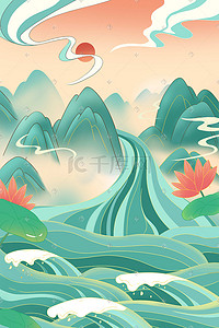 中国风国潮山水插画