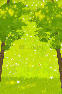 野花背景插画图片_绿色背景的树林手绘