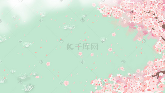 粉色唯美花瓣背景插画图片_春天樱花树桃花粉色背景