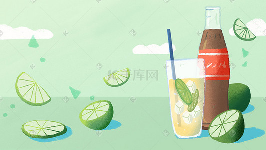 水果小清新背景插画图片_小清新夏季水果饮料可乐柠檬汽水手绘