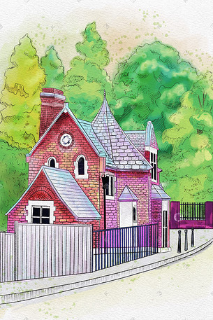 写实风小清新水彩建筑