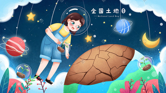 绿色地球星球插画图片_全国土地日爱护环境绿色小清新地球星空星星