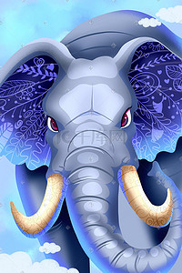 蓝色系卡通手绘风保护动物大象配图