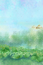 夏天夏季西瓜地里手绘插画水彩背景