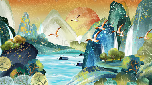 山水画山水风景